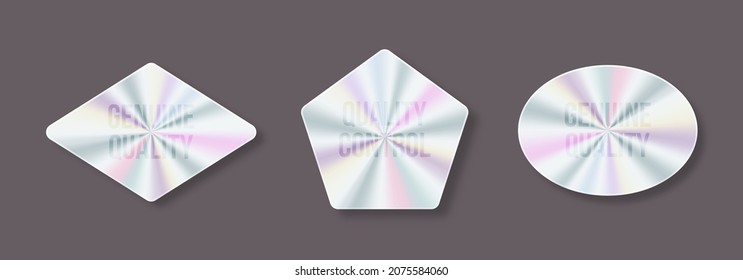 Set of geometric hologram labels vector flat illustration. Vector element for product guarantee.