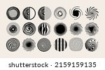 Set of geometric hypontite figures. Unusual linear futuristic objects, whirlwinds, funnels, vortex, wood texture. Deformed figures. Vector illustration
