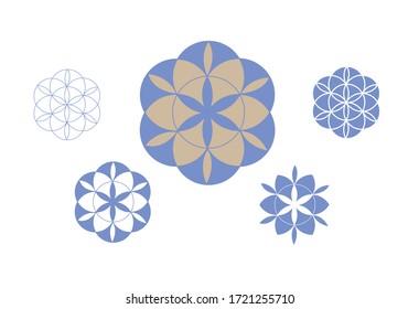 Set of geometric icon - flowers, snowflake, symbol. Vector seamless ornament