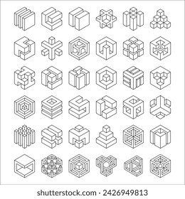 Set of geometric icons isolated on white background. Design elements. Line art. Vector illustration.