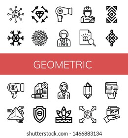 Set of geometric icons such as Pound, Snowflake, Boho, Hair dryer, Reporter, Miner, Report, Abstract, Geometry, Emblem, Native american, Crystal , geometric