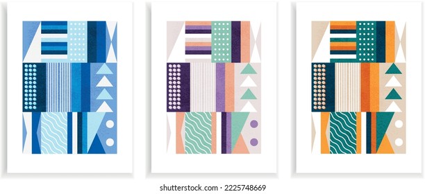 Set of geometric illustrations with primitive shapes elements for wall decoration, textiles or postcard design. Vector EPS10.