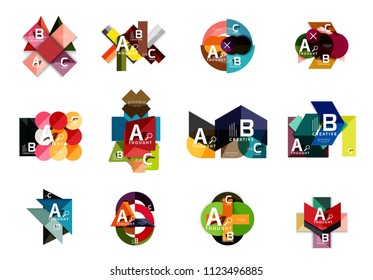 Set of geometric infographic banners, paper info a b c option diagrams created with color shapes. Vector illustration