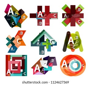 Set of geometric infographic banners, paper info a b c option diagrams created with color shapes. Vector illustration