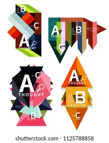 Set of geometric infographic banners, paper info a b c option diagrams created with color shapes. Vector illustration