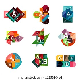 Set of geometric infographic banners, paper info a b c option diagrams created with color shapes. Vector illustration
