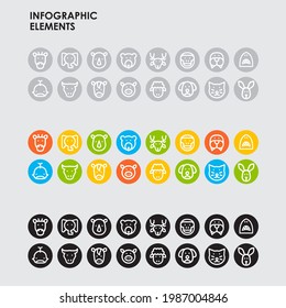 Set of Geometric Infographic elements Vector illustration. Template bar and line charts, percents, pie charts, steps, options, timeline, Group of Sign and symbol infographics,