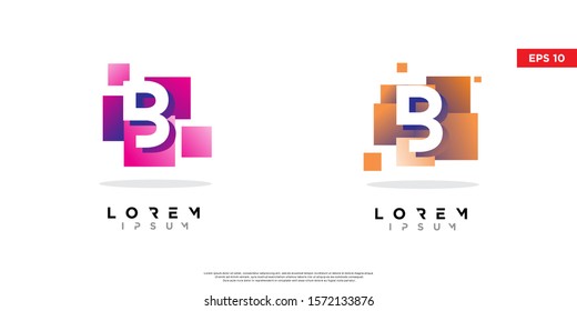 set of geometric initial letter b block logo. modern icon, template design