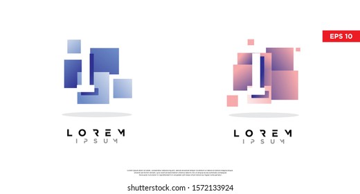 set of geometric initial letter i block logo. modern icon, template design