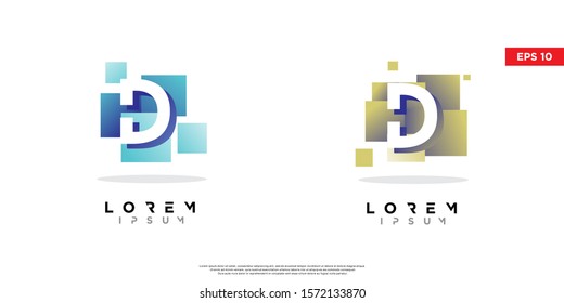set of geometric initial letter d block logo. modern icon, template design