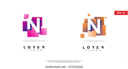 set of geometric initial letter n block logo. modern icon, template design