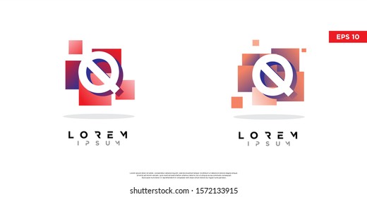 set of geometric initial letter q block logo. modern icon, template design
