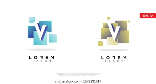 set of geometric initial letter v block logo. modern icon, template design
