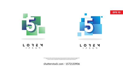 set of geometric initial number 5 block logo. modern icon, template design