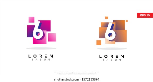 set of geometric initial number 6 block logo. modern icon, template design