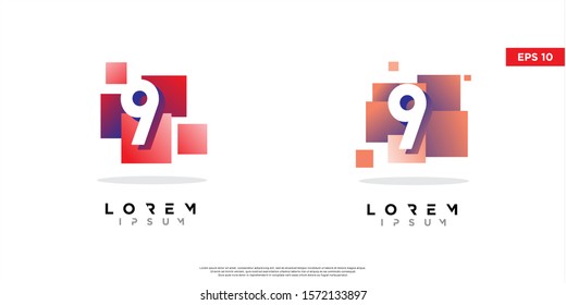 set of geometric initial number 9 block logo. modern icon, template design