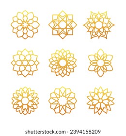 Set of Geometric Islamic Flower Mandala Object. Isolated Arabic Traditional Art Decoration Floral Arabesque Pattern for print, poster, cover, brochure, flyer, banner.