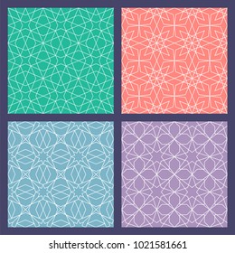 Set of geometric Islamic patterns. Girich with four-beam symmetry. Decorative arabic template.