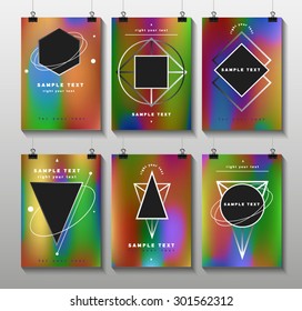 Set of Geometric Labels, Logo, Frames and Brochures, Flayers. Moden Design Templates Collection for Banners, Placards and Posters. Blurred Colorful Backgrounds