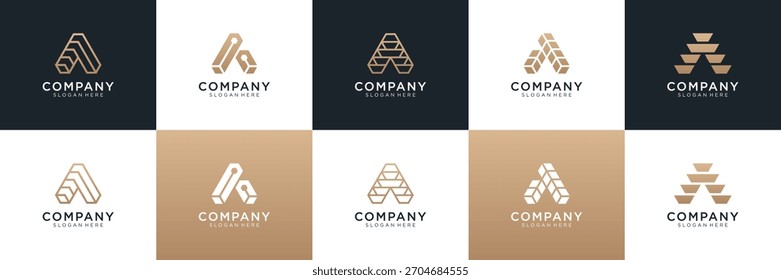 Set of geometric letter A logo design. Universal icon for business and branding. minimalist elegant luxury design vector illustration.
