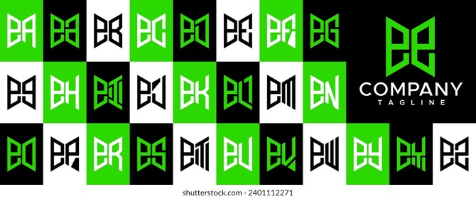 Set of geometric line abstract lowercase letter E EE logo design