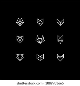 set of geometric line animal fox cat dog illustration icon outline vector collection, minimal small animal icon set isolated on black background