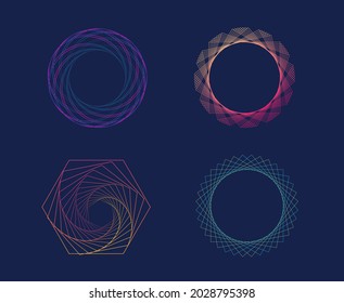 Satz geometrischer Linie Farbverlauf bunt. Futuristischer, welliger fraktaler Hintergrund. Technische Geometrische Formen. Element für Design. Vektorgrafik