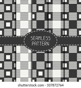 Set of  geometric line monochrome abstract hipster seamless pattern with square, cube. Wrapping paper. Scrapbook paper. Tiling. Vector illustration. Background. Graphic texture for design, wallpaper. 