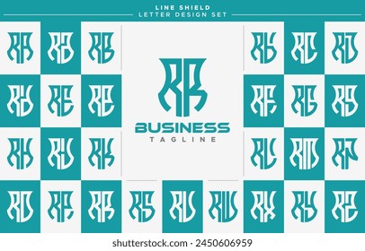 Set of geometric line security shield letter R RR logo design