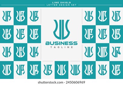 Set of geometric line security shield letter U UU logo design