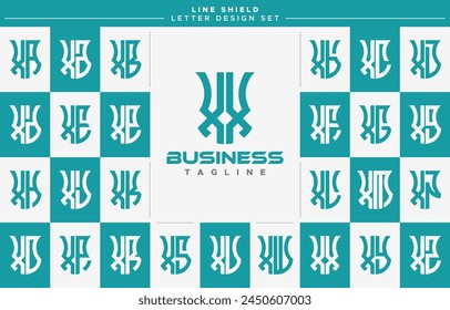 Set of geometric line security shield letter X XX logo design