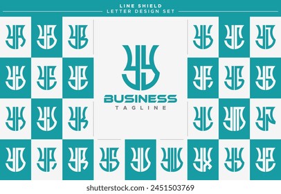 Set of geometric line security shield letter Y YY logo design