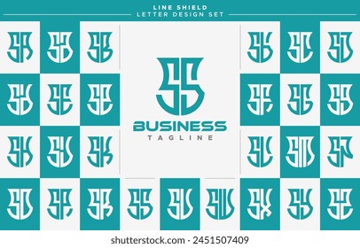 Set of geometric line security shield letter S SS logo design