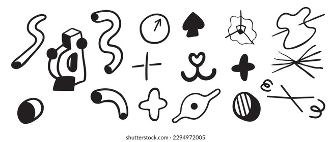 set of geometric linear illustrations in vector.objects in doodle style. geometric shapes,lines,points in space.Abstract shapes for design use.Collection for backgrounds and wallpapers
