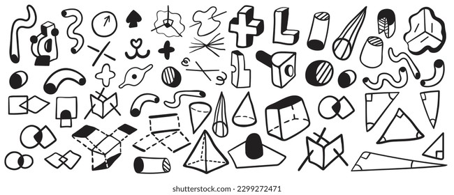 set of geometric linear illustrations in vector.objects in doodle style. geometric shapes,lines,points in space.Abstract shapes for design use.Collection for backgrounds and wallpapers