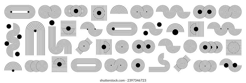 Set of geometric linear shapes. Vector linear figure.