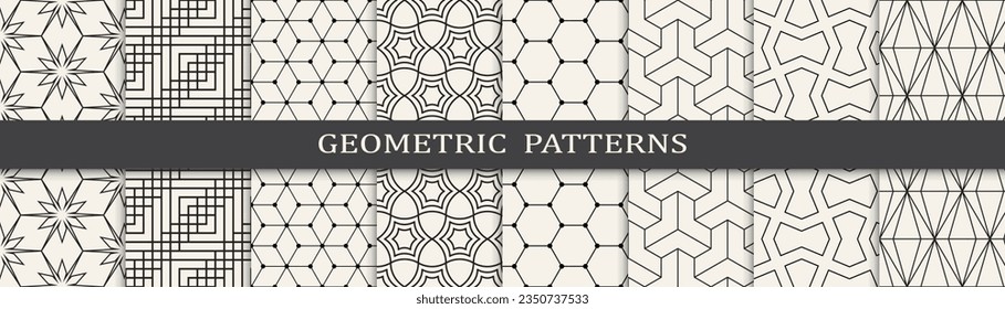 Conjunto de patrones de líneas geométricas. Resumen del patrón de líneas de diseño gráfico geométrico. Patrón de líneas geométricas sin foco.