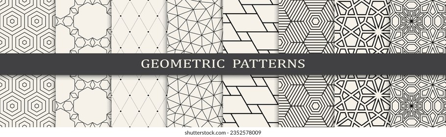 Conjunto de patrones de líneas geométricas. Resumen del patrón de líneas de diseño gráfico geométrico. Patrón de líneas geométricas sin foco.
