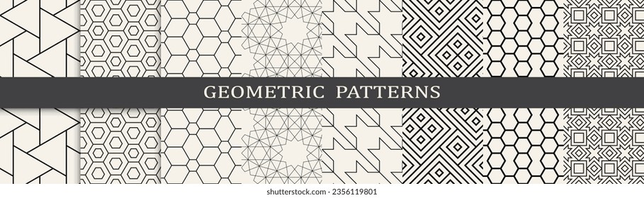 Conjunto de patrones de líneas geométricas. Resumen del patrón de línea de diseño gráfico geométrico. Patrón de líneas geométricas sin foco.