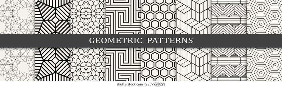 Set of geometric lines patterns. Abstract geometric graphic design line pattern. Seamless geometric lines pattern.