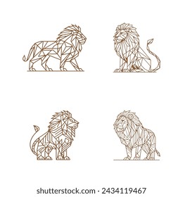 set of geometric lion vector illustration minimal linear style