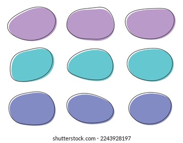 Set of geometric liquid shape banner with black outline. Blob shape sticker vector illustration