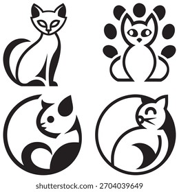 Set geometric logo cat isolated eps 10
