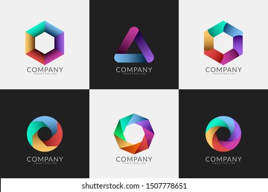 Set of Geometric Logo Design, Modern Creative Logo, Tech Logo, abstract vector, Font Logo