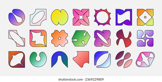 Set of geometric logos. Modern bold brutalistic square objects and shapes. Colorful minimalistic silhouette figures. Contemporary design. Vector illustration	
