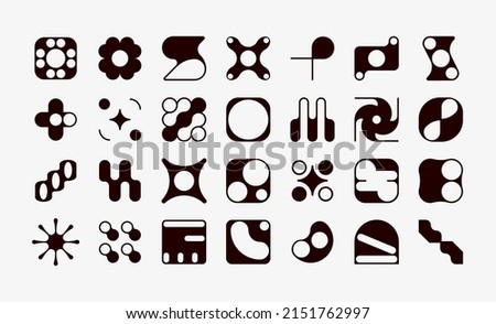 Set of geometric logos. Modern bold brutalistic square objects and shapes. Colorful minimalistic silhouette figures. Contemporary design. Vector illustration
