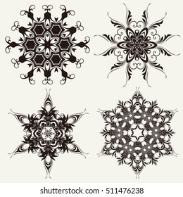 Set of geometric mandala icon isolated for card, winter christmas design, decoration, colouring book. vector illustrator eps 8
