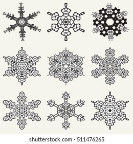 Set of geometric mandala icon isolated for card, winter christmas design, decoration, colouring book. vector illustrator eps 8
