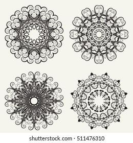Set of geometric mandala icon isolated for card, winter christmas design, decoration, colouring book. vector illustrator eps 8
