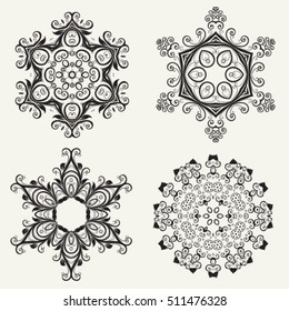 Set of geometric mandala icon isolated for card, winter christmas design, decoration, colouring book. vector illustrator eps 8
